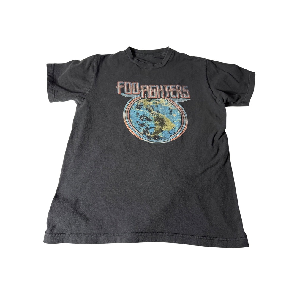 Foo Fighters Graphic T-Shirt Black Short Sleeve Band Tee Globe Logo Mens Medium